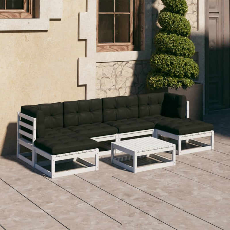 vidaXL 7 Piece Garden Lounge Set with Cushions White Solid Pinewood