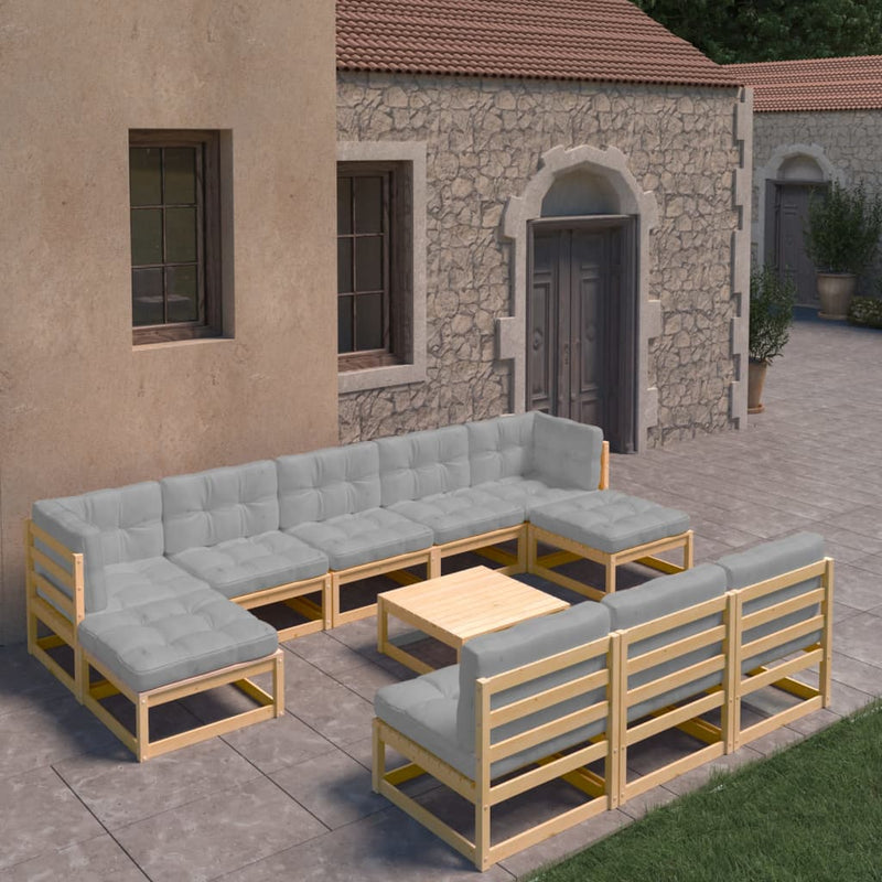 vidaXL 11 Piece Garden Lounge Set with Cushions Solid Pinewood