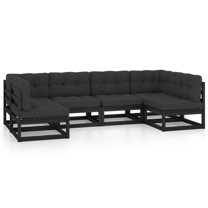 vidaXL 6 Piece Garden Lounge Set with Cushions Black Solid Pinewood