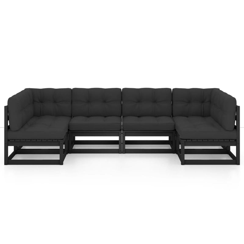 vidaXL 6 Piece Garden Lounge Set with Cushions Black Solid Pinewood