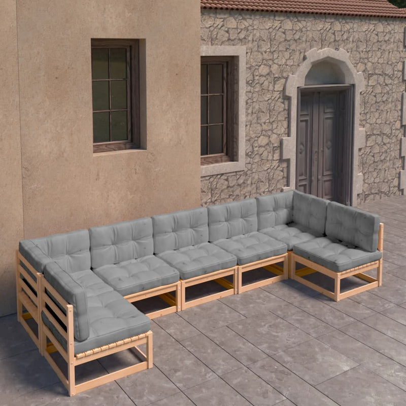 vidaXL 7 Piece Garden Lounge Set with Cushions Solid Pinewood