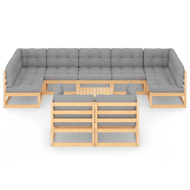 vidaXL 10 Piece Garden Lounge Set with Cushions Solid Pinewood