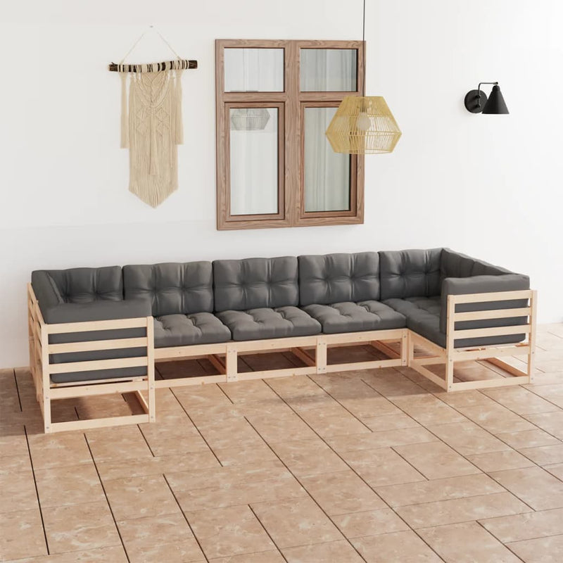 vidaXL 7 Piece Garden Lounge Set with Cushions Solid Pinewood