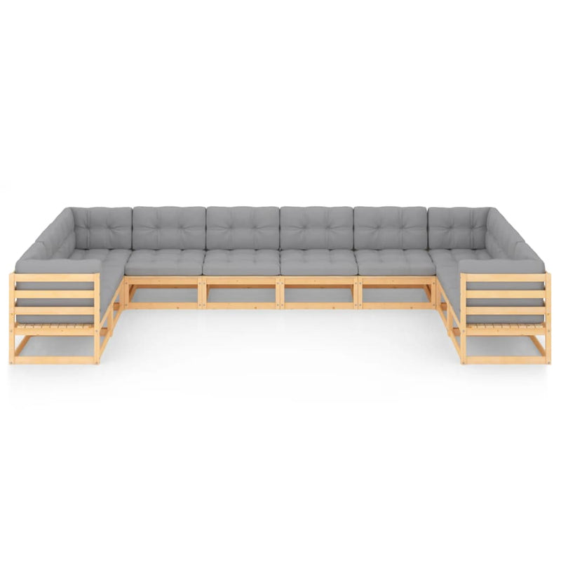 10 Piece Garden Lounge Set with Cushions Solid Pinewood