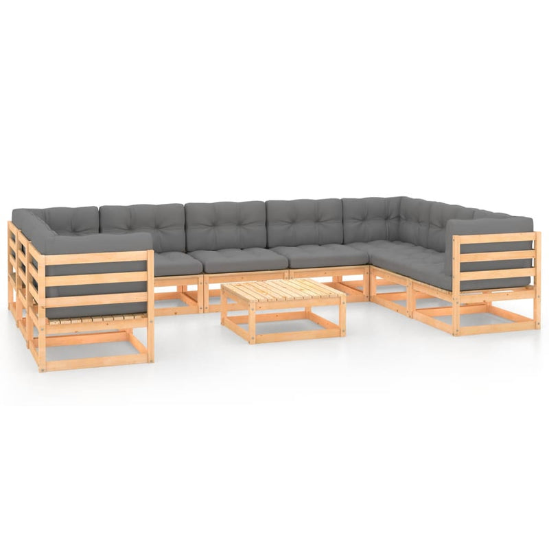 vidaXL 10 Piece Garden Lounge Set with Cushions Solid Pinewood