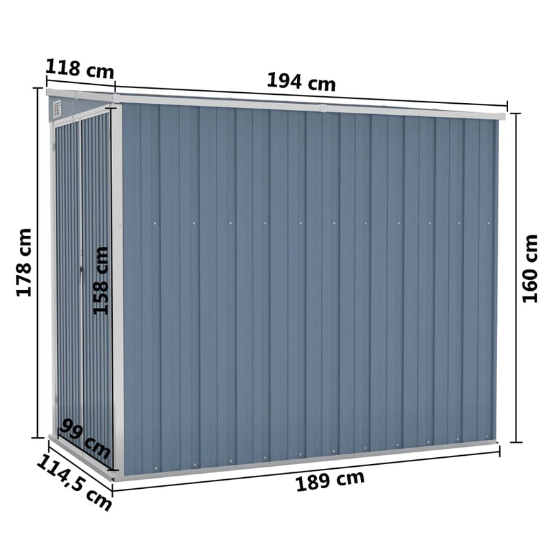 vidaXL Wall-mounted Garden Shed Grey 118x194x178 cm Galvanised Steel