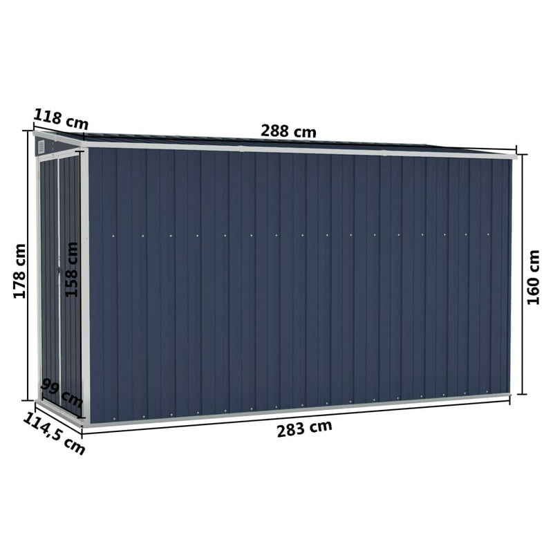 vidaXL Wall-mounted Garden Shed Anthracite 118x288x178 cm Steel