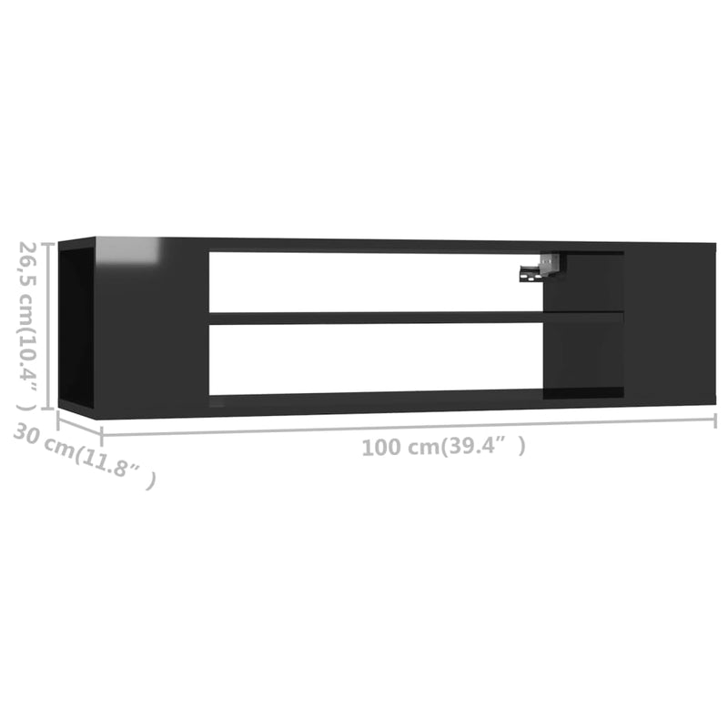 vidaXL Hanging TV Cabinet High Gloss Black 100x30x26.5 cm Engineered Wood