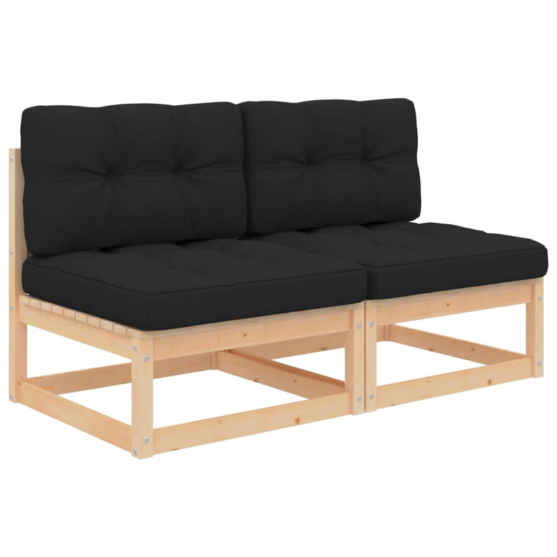 vidaXL Garden Middle Sofas with Cushions 2 pcs Solid Pinewood
