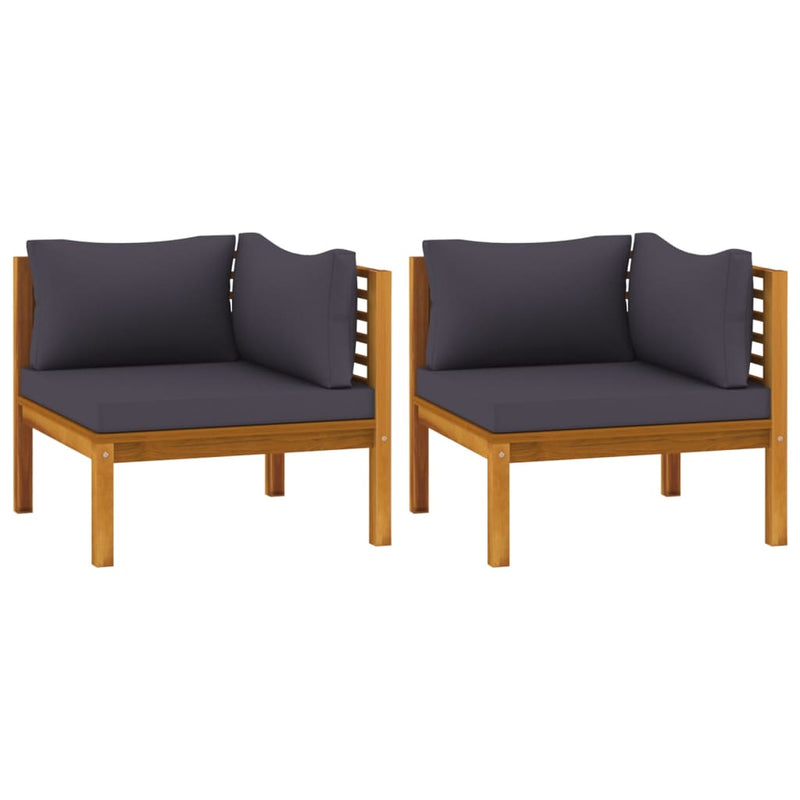 vidaXL Corner Sofas 2 pcs with Dark Grey Cushions Solid Acacia Wood