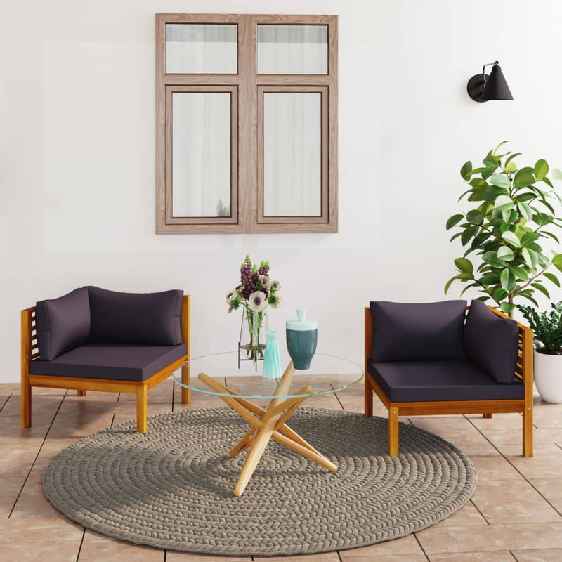 vidaXL Corner Sofas 2 pcs with Dark Grey Cushions Solid Acacia Wood