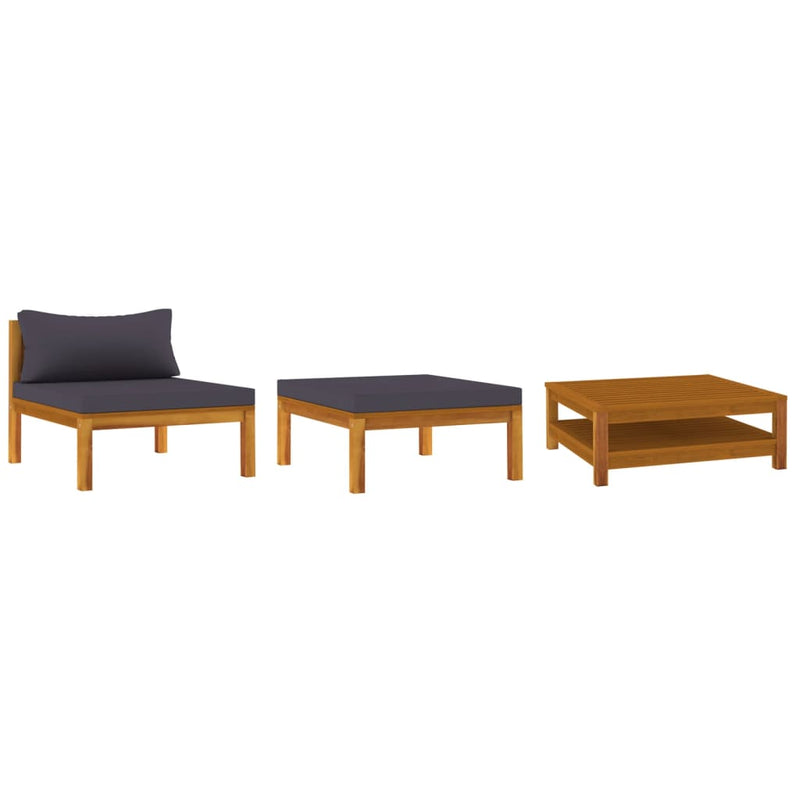 vidaXL 3 Piece Garden Lounge Set with Dark Grey Cushions Acacia Wood