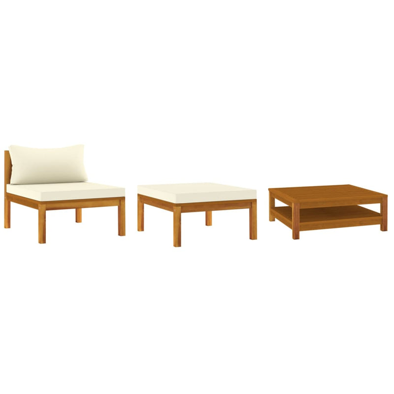 vidaXL 3 Piece Garden Lounge Set with Cream White Cushions Acacia Wood