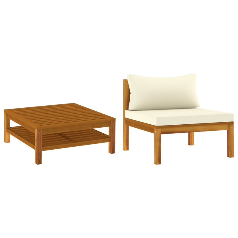 vidaXL 2 Piece Garden Sofa Set with Cream White Cushions Acacia Wood