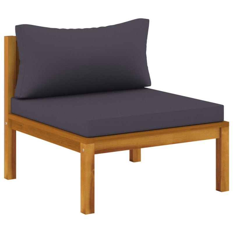 vidaXL Sectional Middle Sofa with Dark Grey Cushions Solid Acacia Wood