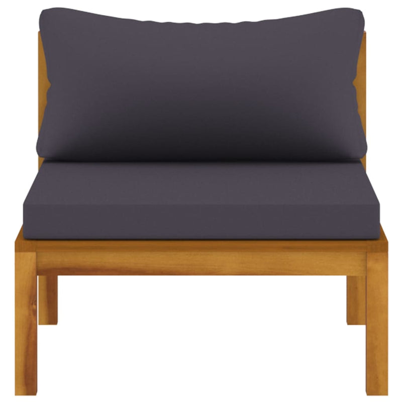 vidaXL Sectional Middle Sofa with Dark Grey Cushions Solid Acacia Wood