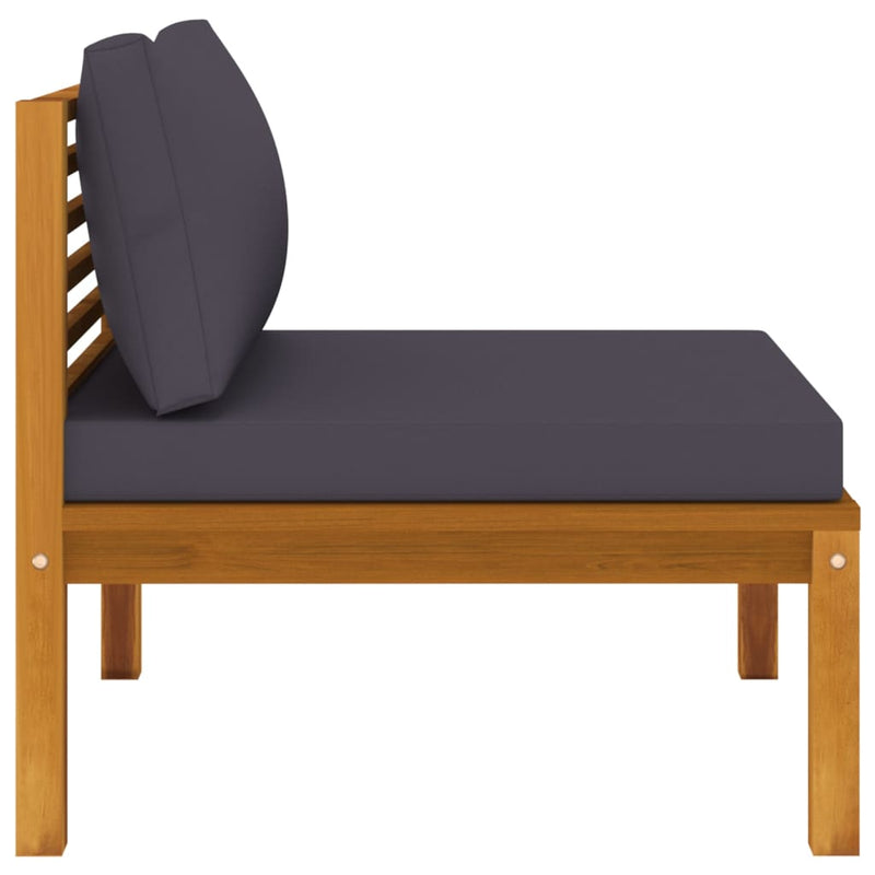 vidaXL Sectional Middle Sofa with Dark Grey Cushions Solid Acacia Wood