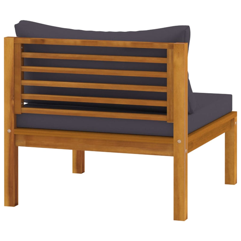 vidaXL Sectional Middle Sofa with Dark Grey Cushions Solid Acacia Wood