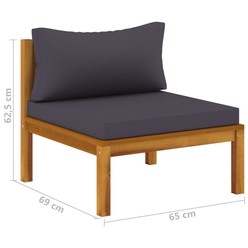vidaXL Sectional Middle Sofa with Dark Grey Cushions Solid Acacia Wood