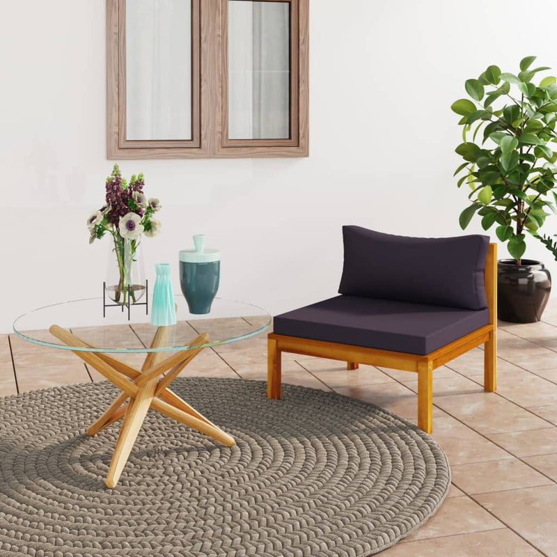 vidaXL Sectional Middle Sofa with Dark Grey Cushions Solid Acacia Wood