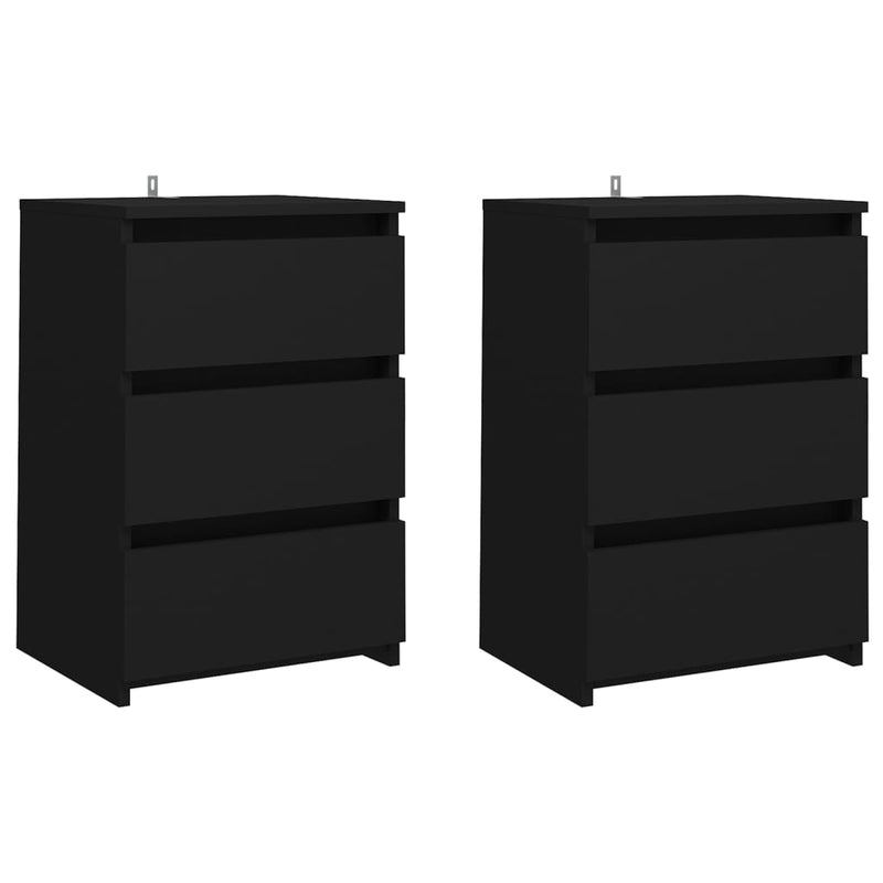 vidaXL Bed Cabinets 2 pcs Black 40x35x62.5 cm Engineered Wood