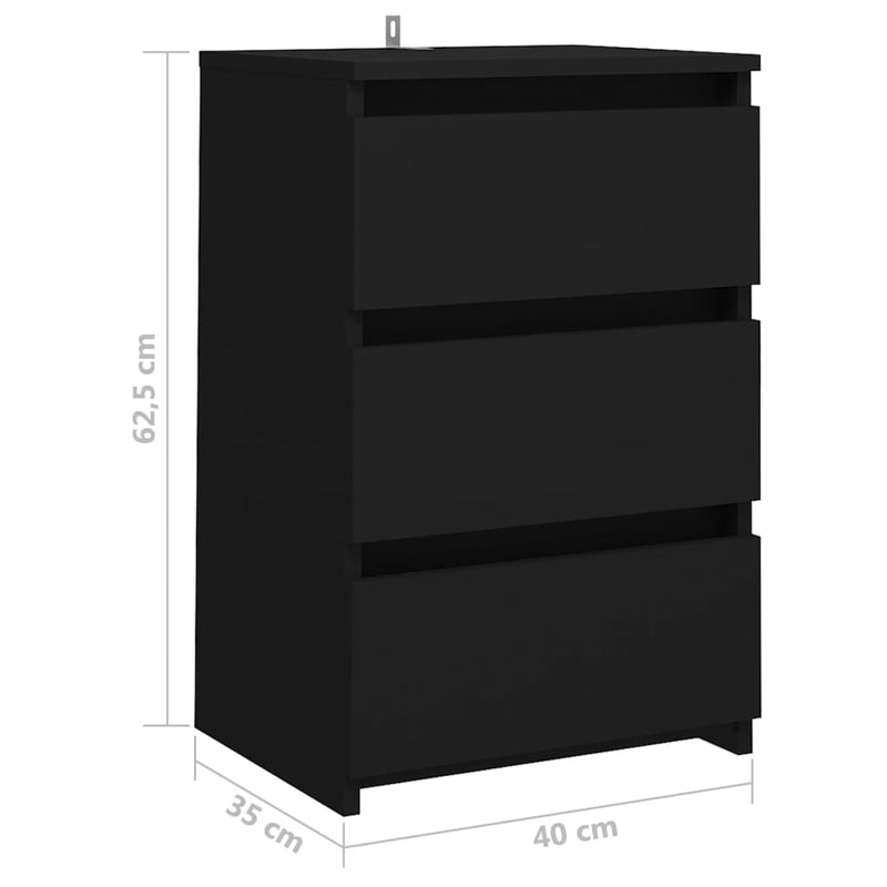 vidaXL Bed Cabinets 2 pcs Black 40x35x62.5 cm Engineered Wood
