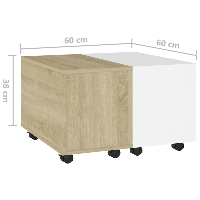 vidaXL Coffee Table White and Sonoma Oak 60x60x38 cm Engineered Wood