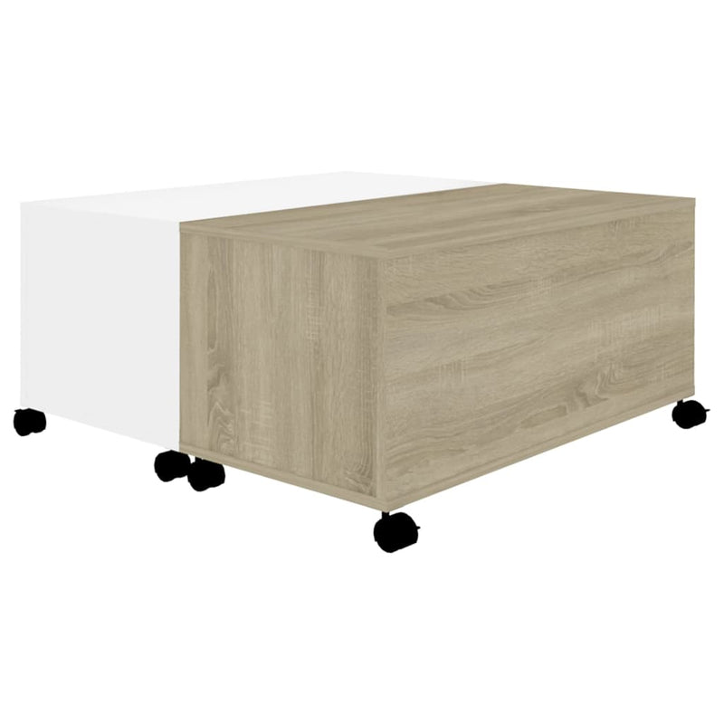 vidaXL Coffee Table White and Sonoma Oak 75x75x38 cm Engineered Wood