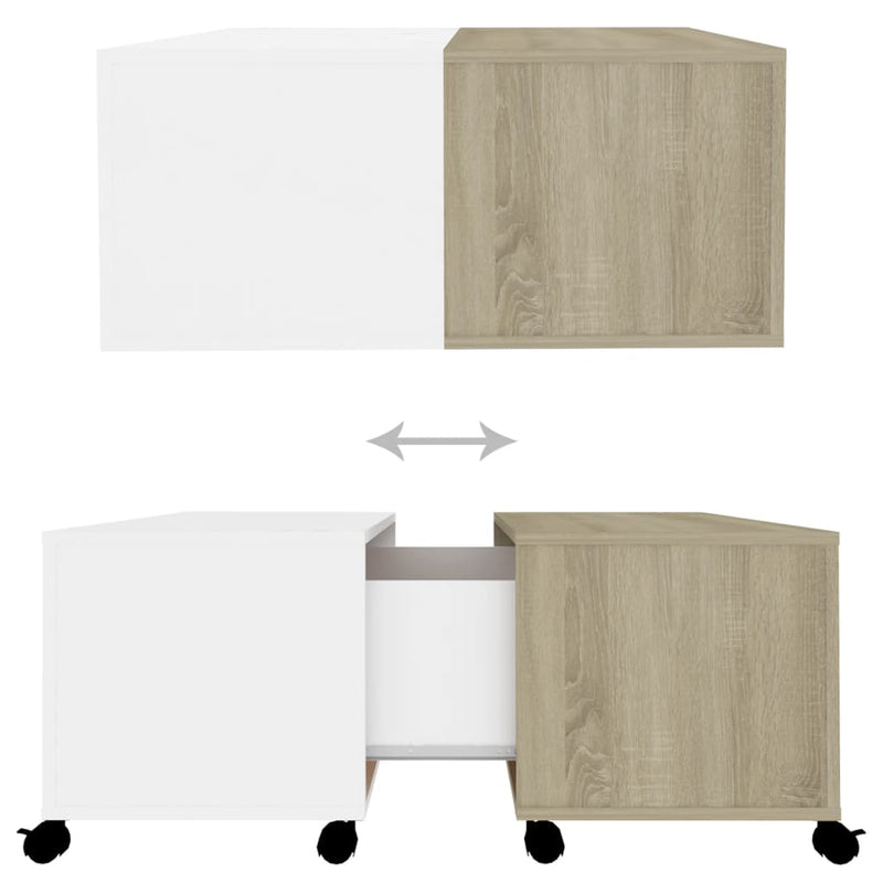 vidaXL Coffee Table White and Sonoma Oak 75x75x38 cm Engineered Wood