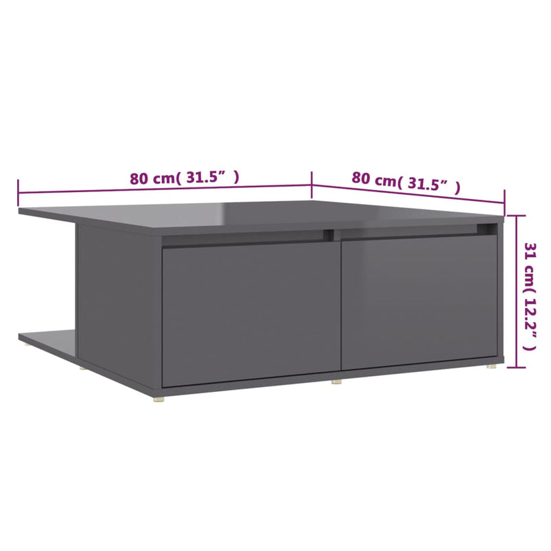 vidaXL Coffee Table High Gloss Grey 80x80x31 cm Engineered Wood
