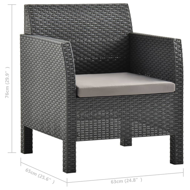 vidaXL Garden Chairs with Cushions 2 pcs PP Rattan Anthracite