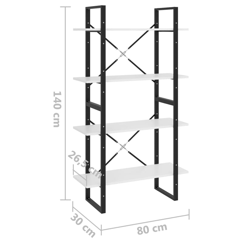 vidaXL 4-Tier Book Cabinet White 80x30x140 cm Engineered Wood