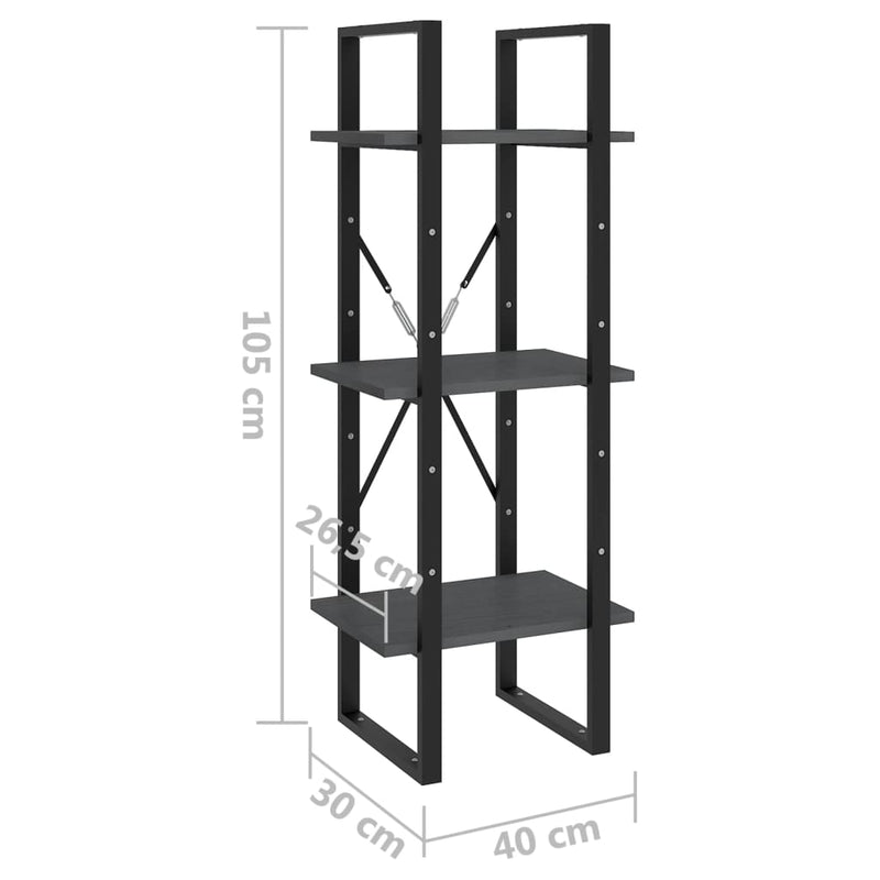 vidaXL 3-Tier Book Cabinet Grey 40x30x105 cm Solid Pinewood