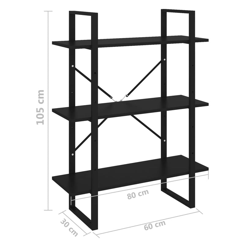 vidaXL Book Cabinet Black 80x30x105 cm Engineered Wood