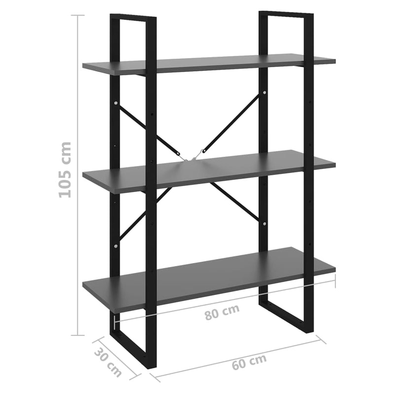 vidaXL Book Cabinet Grey 80x30x105 cm Engineered Wood