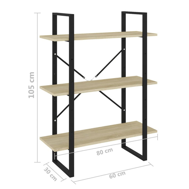 vidaXL Book Cabinet Sonoma Oak 80x30x105 cm Engineered Wood