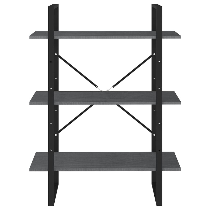 vidaXL 3-Tier Book Cabinet Grey 80x30x105 cm Solid Pine Wood