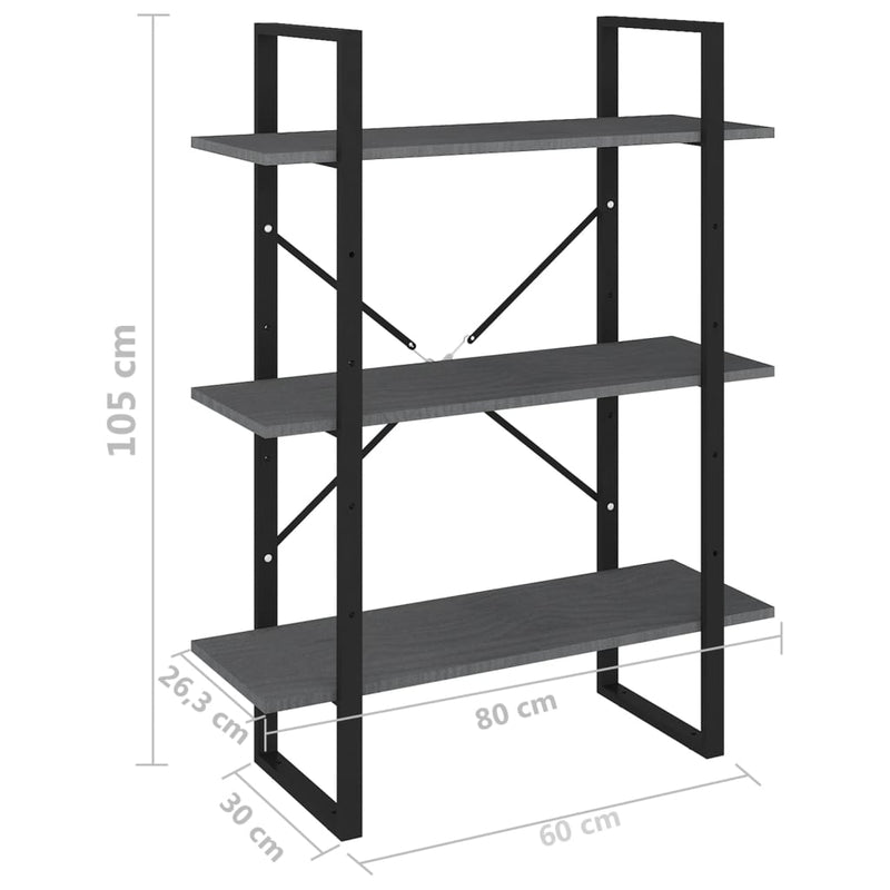 vidaXL 3-Tier Book Cabinet Grey 80x30x105 cm Solid Pine Wood