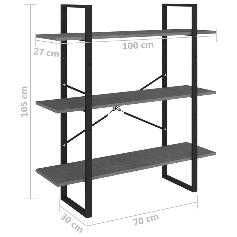 vidaXL 3-Tier Book Cabinet Grey 100x30x105 cm Solid Pine Wood
