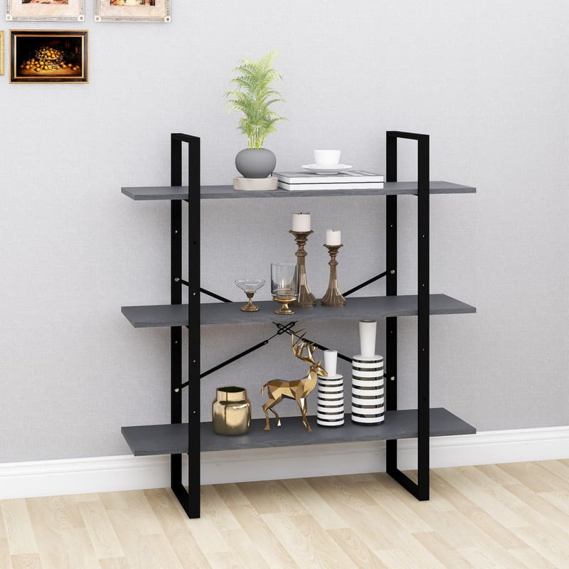 vidaXL 3-Tier Book Cabinet Grey 100x30x105 cm Solid Pine Wood