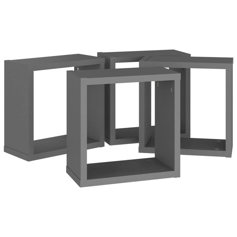 vidaXL Wall Cube Shelves 4 pcs Grey 30x15x30 cm