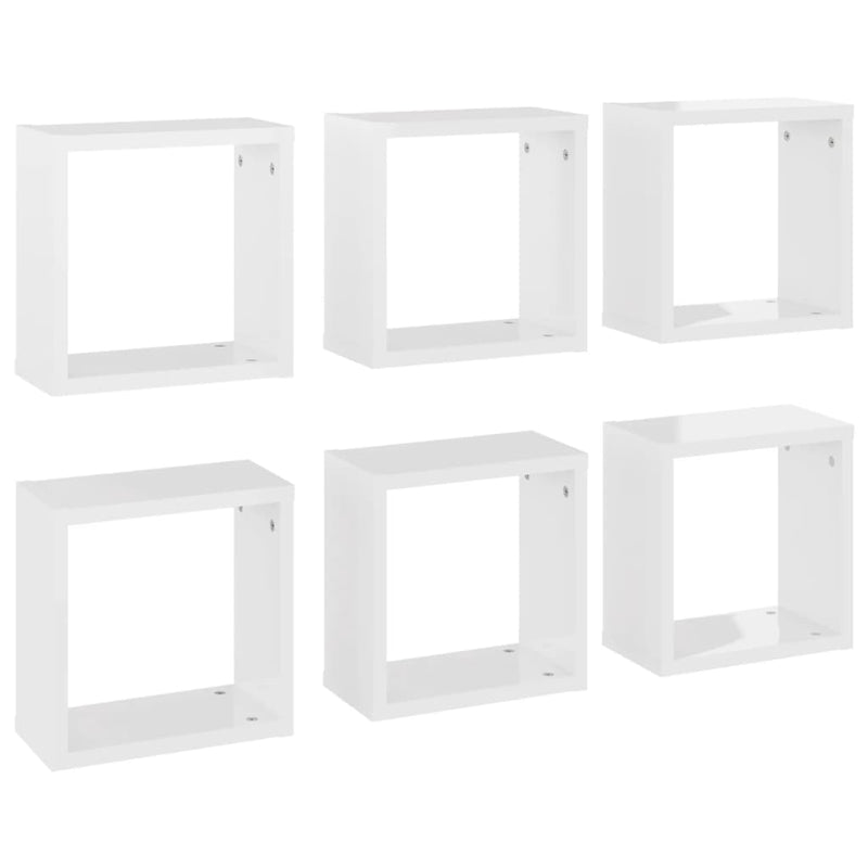vidaXL Wall Cube Shelves 6 pcs High Gloss White 30x15x30 cm