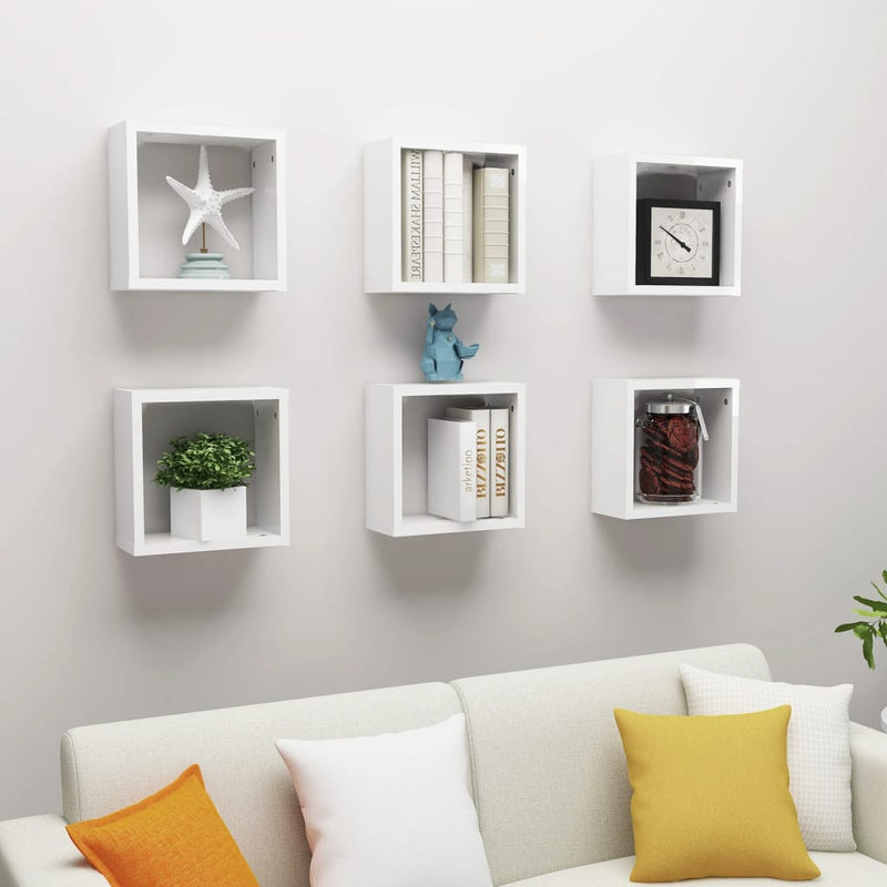 vidaXL Wall Cube Shelves 6 pcs High Gloss White 30x15x30 cm