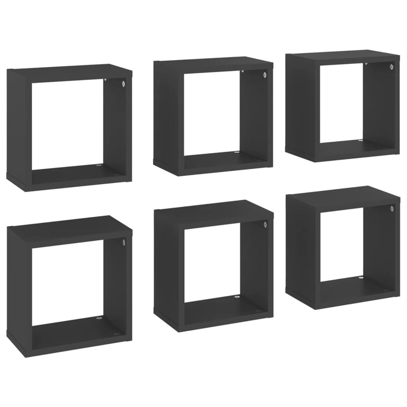 vidaXL Wall Cube Shelves 6 pcs Grey 26x15x26 cm