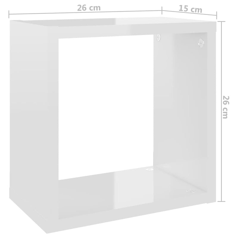 vidaXL Wall Cube Shelves 4 pcs High Gloss White 26x15x26 cm
