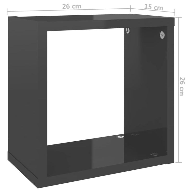 vidaXL Wall Cube Shelves 4 pcs High Gloss Grey 26x15x26 cm