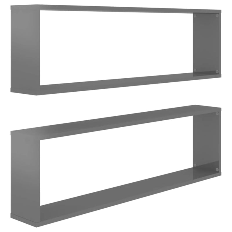 vidaXL Wall Cube Shelves 2 pcs High Gloss Grey 100x15x30 cm Engineered Wood