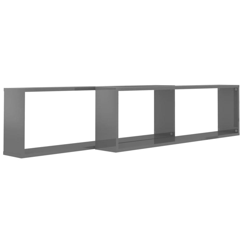 vidaXL Wall Cube Shelves 2 pcs High Gloss Grey 100x15x30 cm Engineered Wood