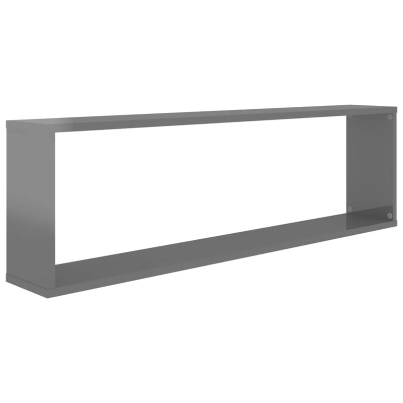 vidaXL Wall Cube Shelves 2 pcs High Gloss Grey 100x15x30 cm Engineered Wood