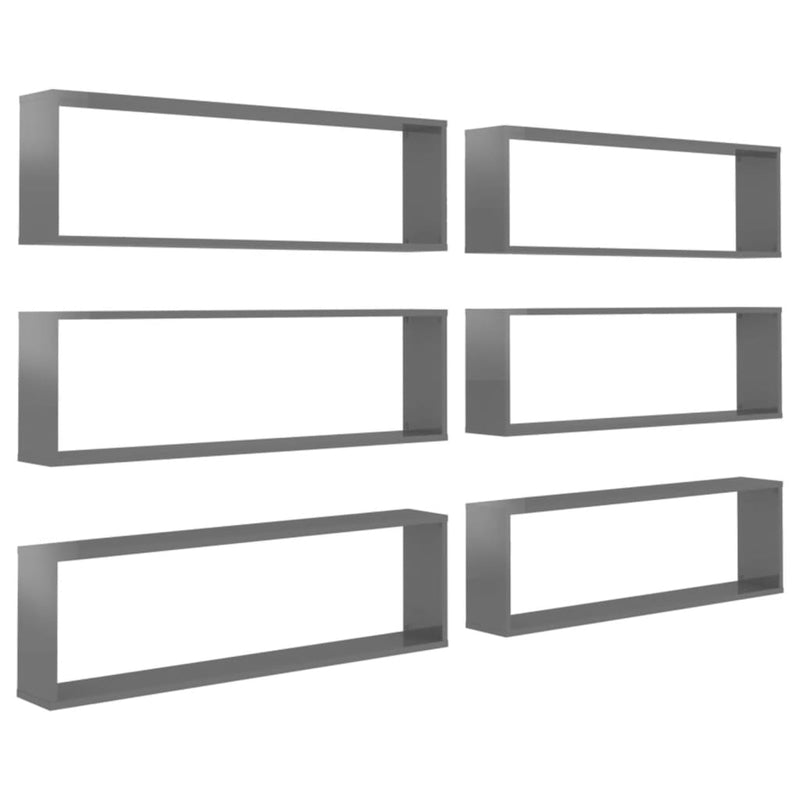 vidaXL Wall Cube Shelves 6 pcs High Gloss Grey 100x15x30 cm Engineered Wood
